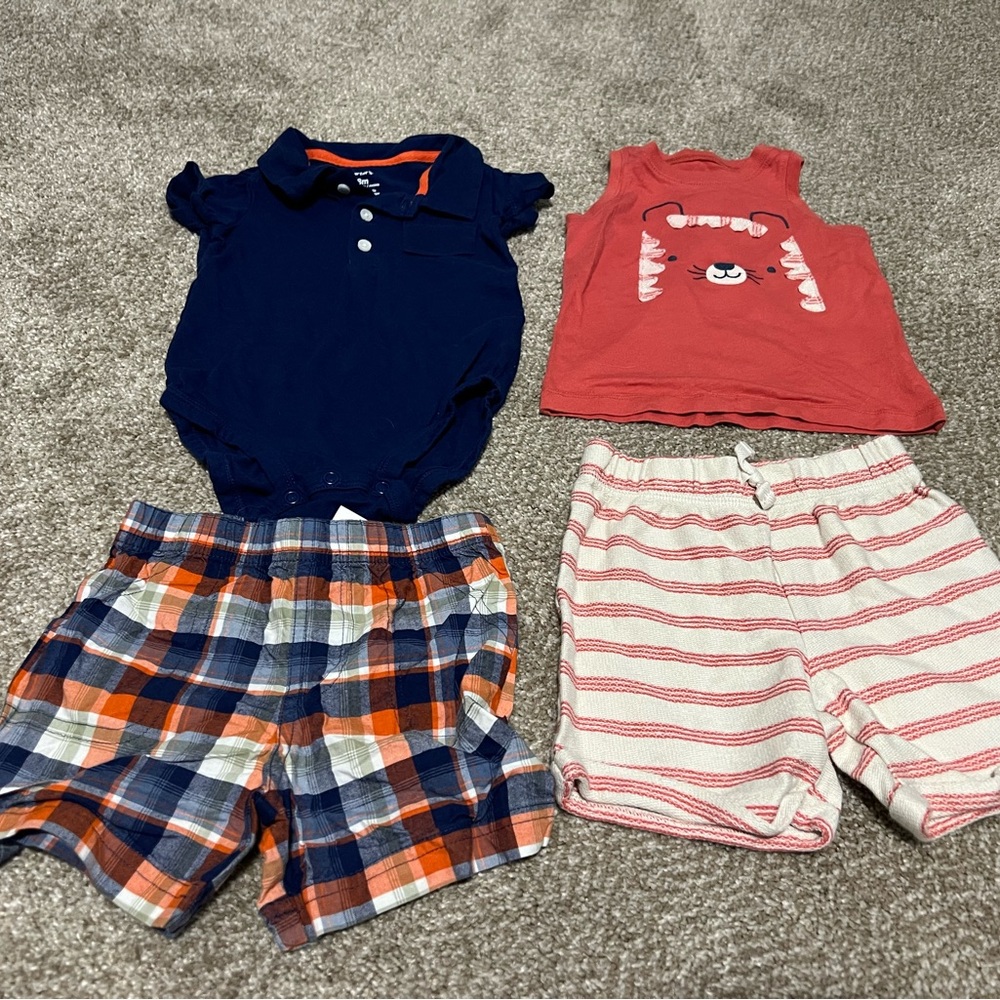Navy and Coral Baby Outfit Set